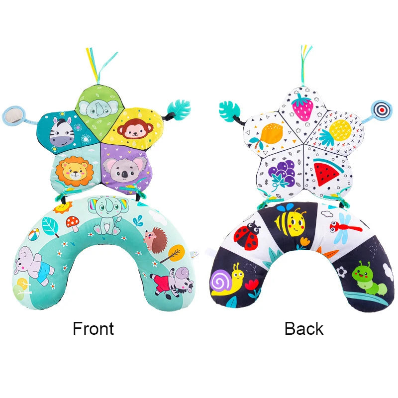 Oreiller pour bébé, coussin d’entraînement pour le ventre, coussin de couchage noir et blanc à contraste élevé, jouet sensoriel double face pour nouveau-né, coussin d’entraînement tête haute