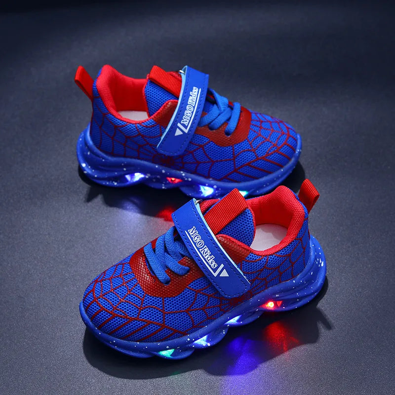 Chaussures de sport en maille respirante Spiderman pour garçons au printemps et à l’automne, baskets LED pour enfants Disney, chaussures décontractées, chaussures légères pour 0-6 ans