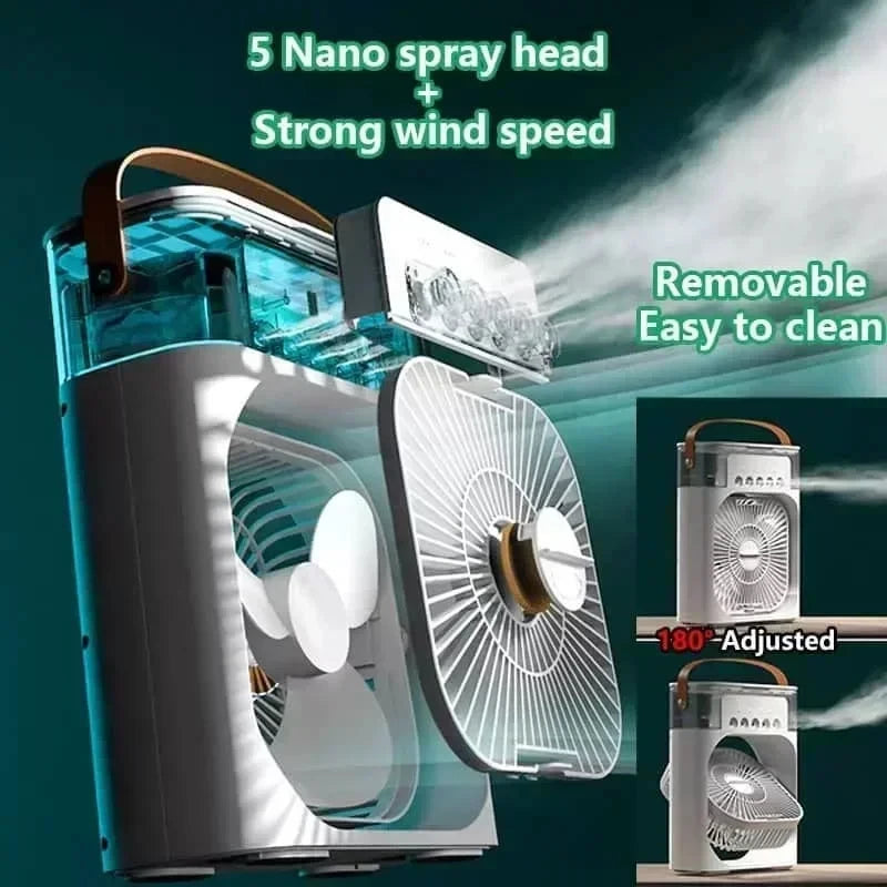 Nouveau 3 en 1 Ventilateur AIr Climatiseur Domestique Mini Refroidisseur d’air LED Veilleuse Humidificateur portable Réglage de l’air Ventilateur Bureau Home Fan
