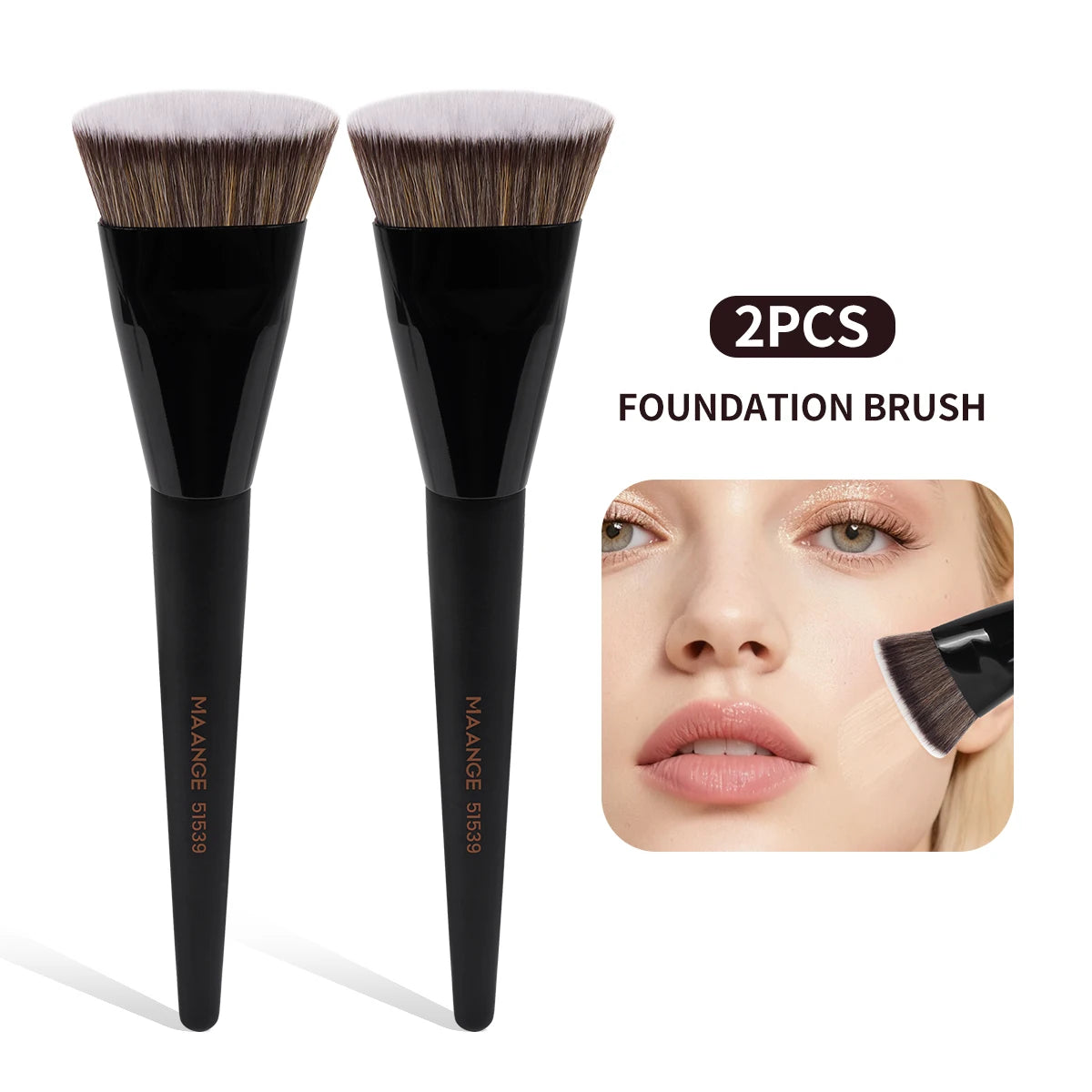 MAANGE Pinceau à fond de teint simple, tube rond et plat avec boîte de poudre, blush, anti-cernes, pinceau à maquillage, outil de maquillage doux pour la peau