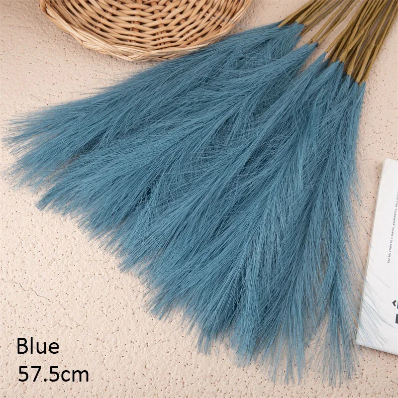 10Pcs Fleurs artificielles Pampa Herbe Fausse plante Roseau Décoration de mariage Fleurs Bleu Pampa Bouquet Boho Décor Maison Accessoires