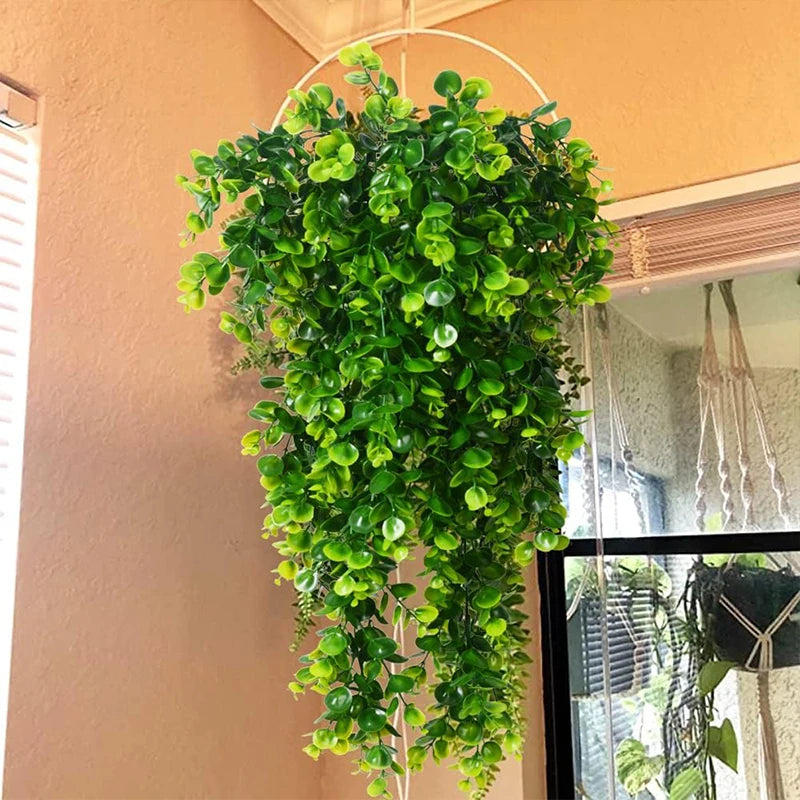 Plantes artificielles suspendues, faux feuillage d’eucalyptus, feuilles de vigne, plantes en plastique extérieures résistantes aux UV pour la décoration de mariage à la maison