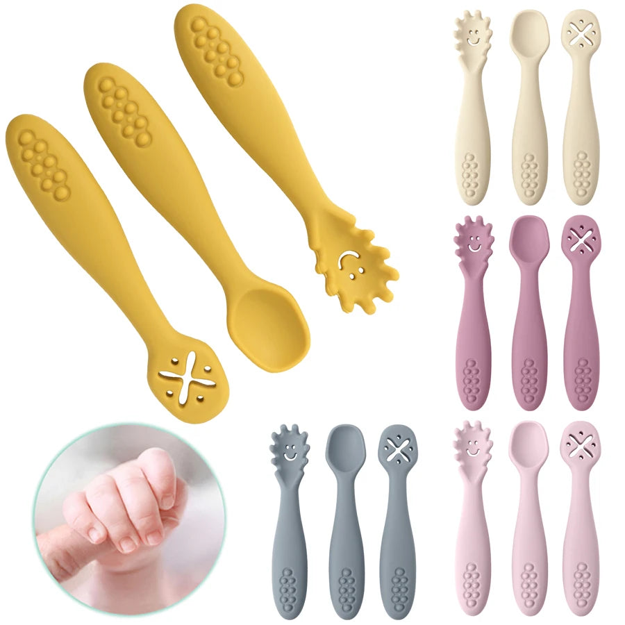 3PCS Mignon Bébé Apprentissage Cuillères Ustensiles Ensemble Nouveau-né Alimentation Cuillère Ensemble Tout-petit Cuillère Sevrage Couverts Enfants Tablewar