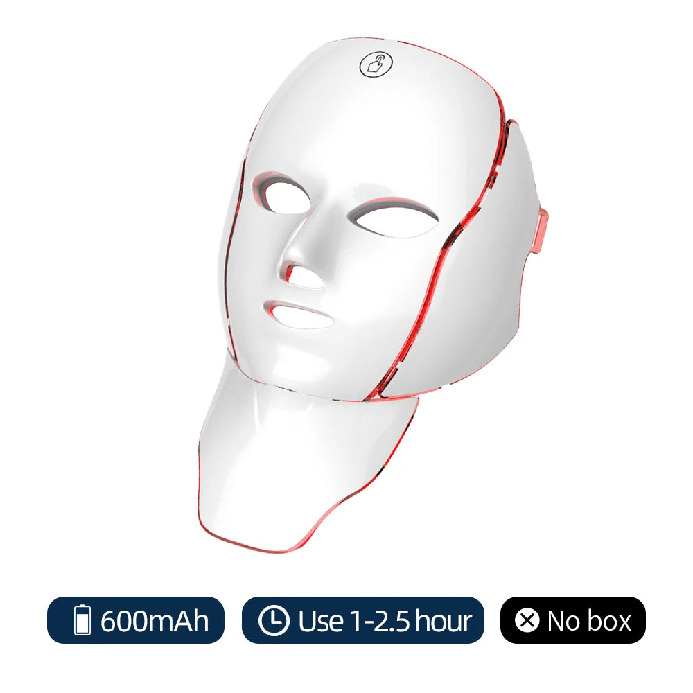 Masque facial à LED en 7 couleurs avec cou, masque photonique à LED, rajeunissement de la peau, appareil de beauté anti-acné, lifting du visage, masseur ferme