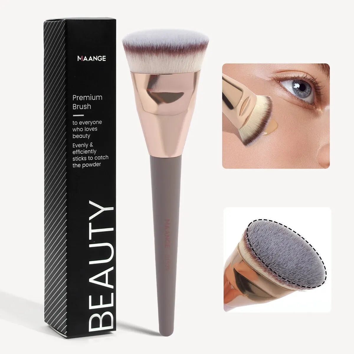 MAANGE Pinceau à fond de teint simple, tube rond et plat avec boîte de poudre, blush, anti-cernes, pinceau à maquillage, outil de maquillage doux pour la peau