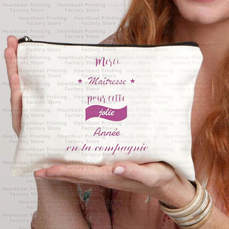 Merci Maîtresse Imprimer Sac de cosmétiques de voyage Sac de rouges à lèvres Trousse Pochette Sacs pour femmes Cadeau de retour à l’école