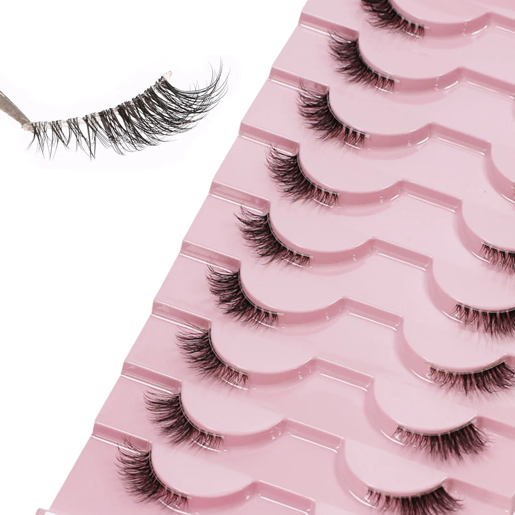 Demi-cils, aspect naturel 10 paires de cils épais pour chat 10mm Cils fins avec faux cils courts 3D04-10F