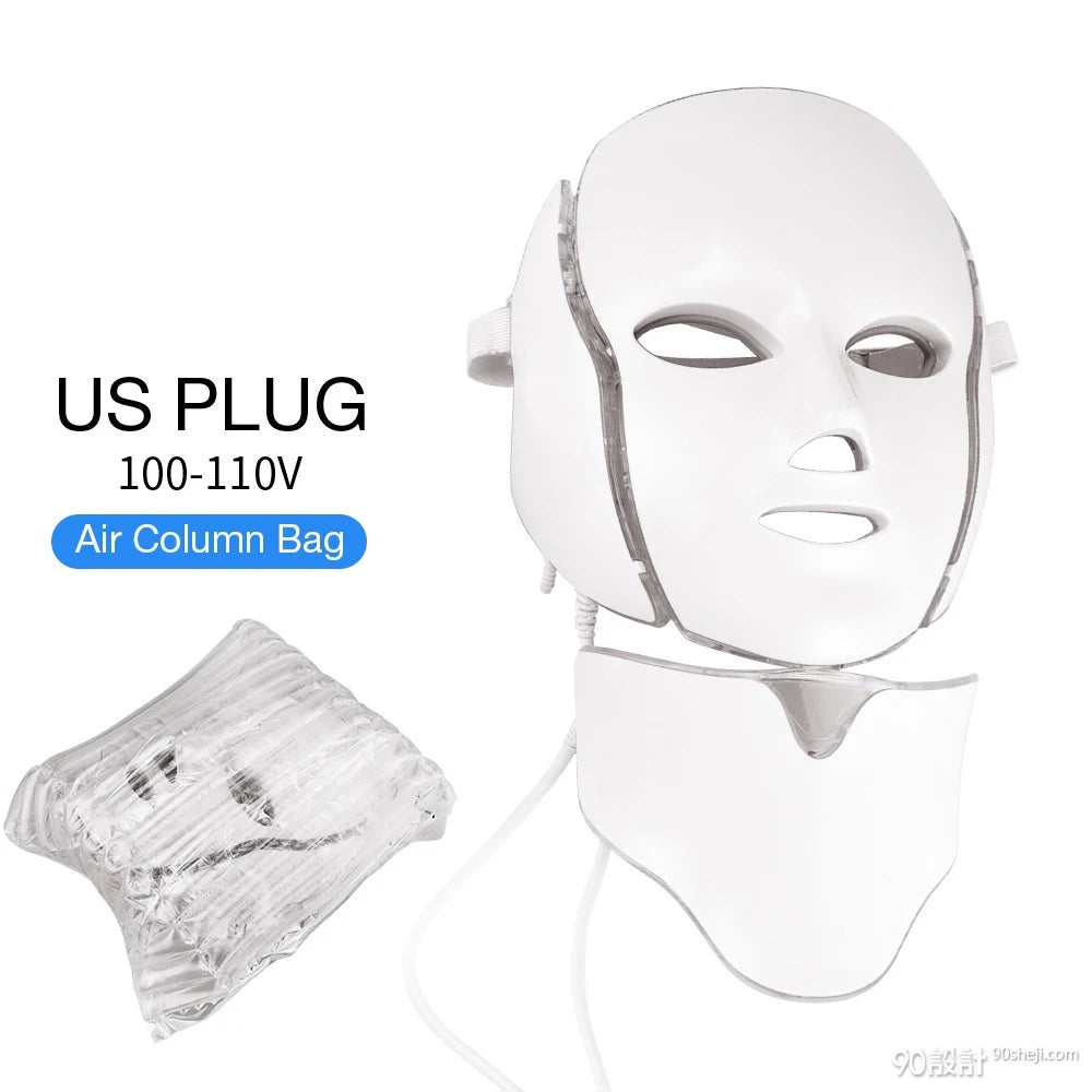 Masque facial à LED en 7 couleurs avec cou, masque photonique à LED, rajeunissement de la peau, appareil de beauté anti-acné, lifting du visage, masseur ferme