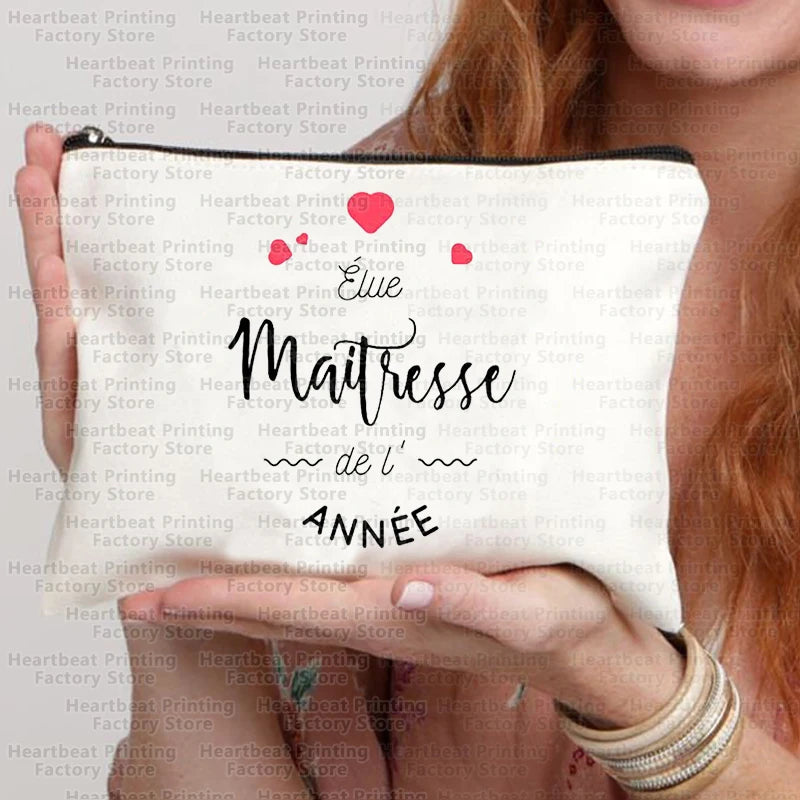Merci Maîtresse Imprimer Sac de cosmétiques de voyage Sac de rouges à lèvres Trousse Pochette Sacs pour femmes Cadeau de retour à l’école