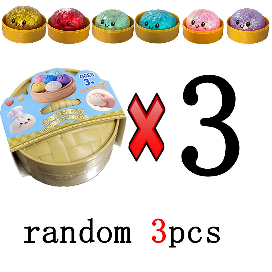 Squish Nouveau 1-12pcs Glitter Dumpling Glitter Dumpling Squishy avec boîte Boulettes Sensory Squeeze Toy pour le soulagement du stress