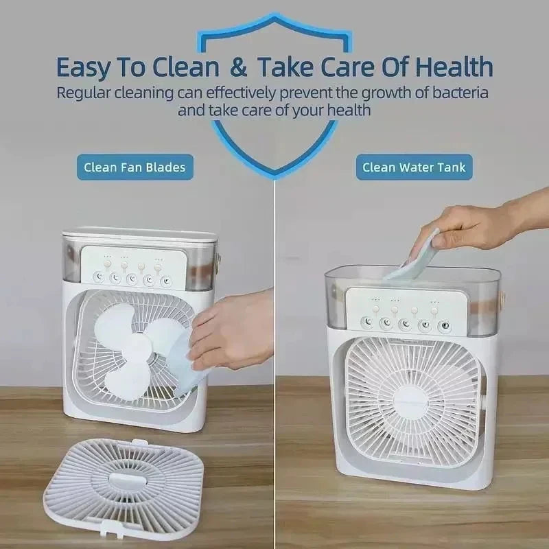Nouveau 3 en 1 Ventilateur AIr Climatiseur Domestique Mini Refroidisseur d’air LED Veilleuse Humidificateur portable Réglage de l’air Ventilateur Bureau Home Fan