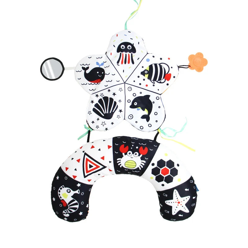 Oreiller pour bébé, coussin d’entraînement pour le ventre, coussin de couchage noir et blanc à contraste élevé, jouet sensoriel double face pour nouveau-né, coussin d’entraînement tête haute