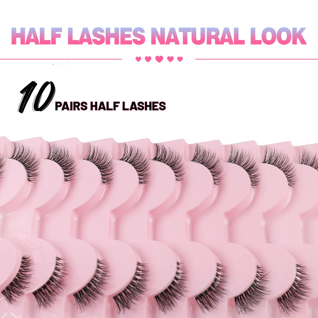 Demi-cils, aspect naturel 10 paires de cils épais pour chat 10mm Cils fins avec faux cils courts 3D04-10F