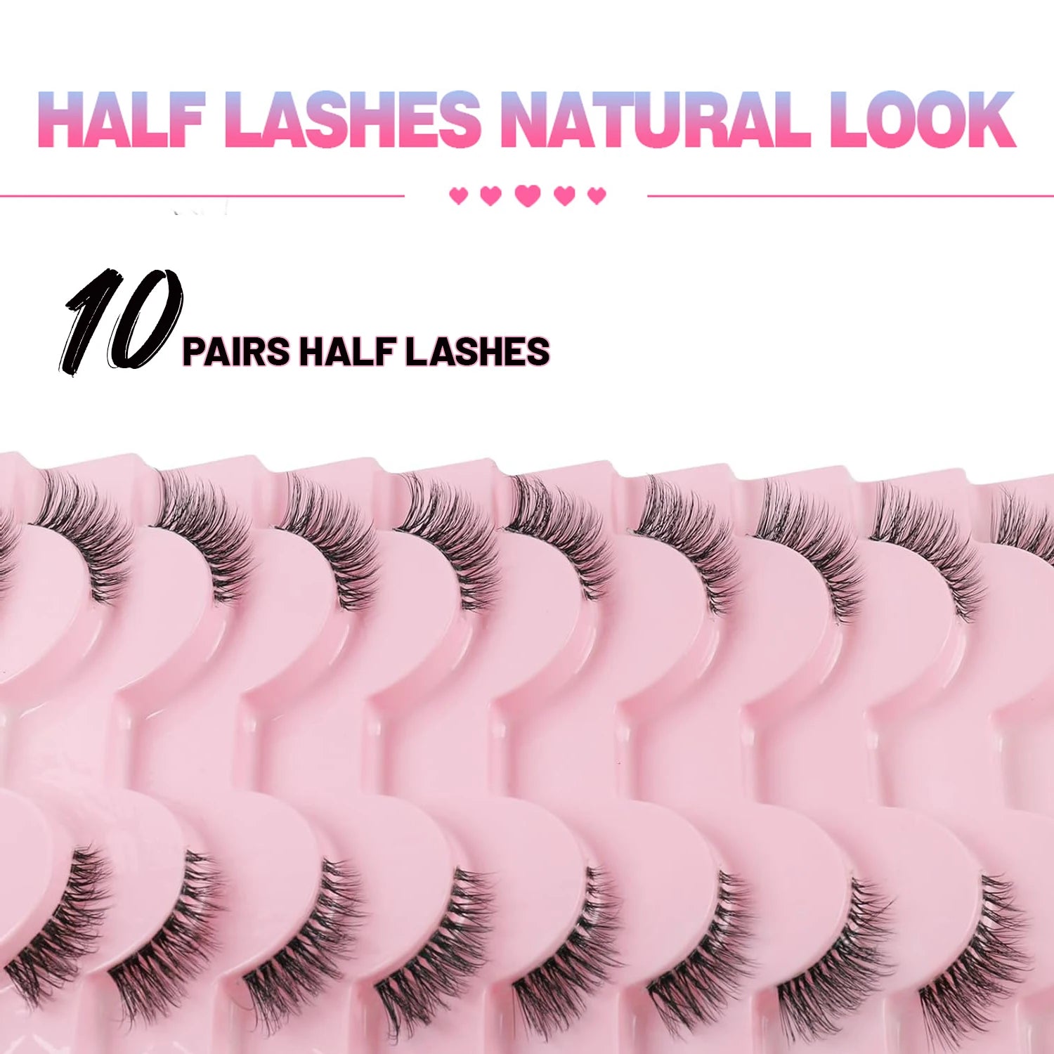Demi-cils, aspect naturel 10 paires de cils épais pour chat 10mm Cils fins avec faux cils courts 3D04-10F