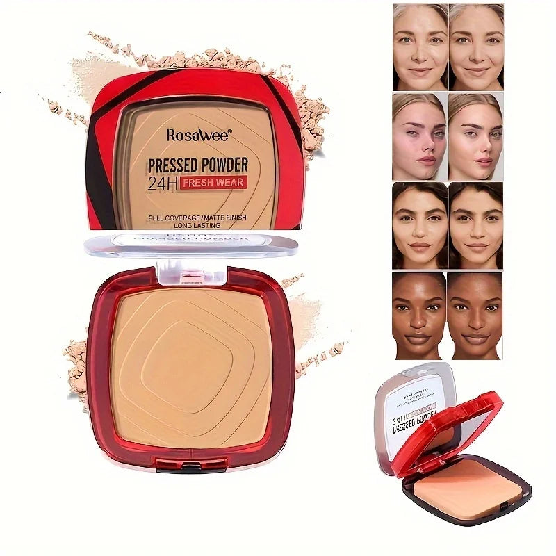 Fond de teint en poudre pressée mate à couverture complète avec applicateur moussant, maquillage en poudre de finition léger mat 24H Fresh Wear