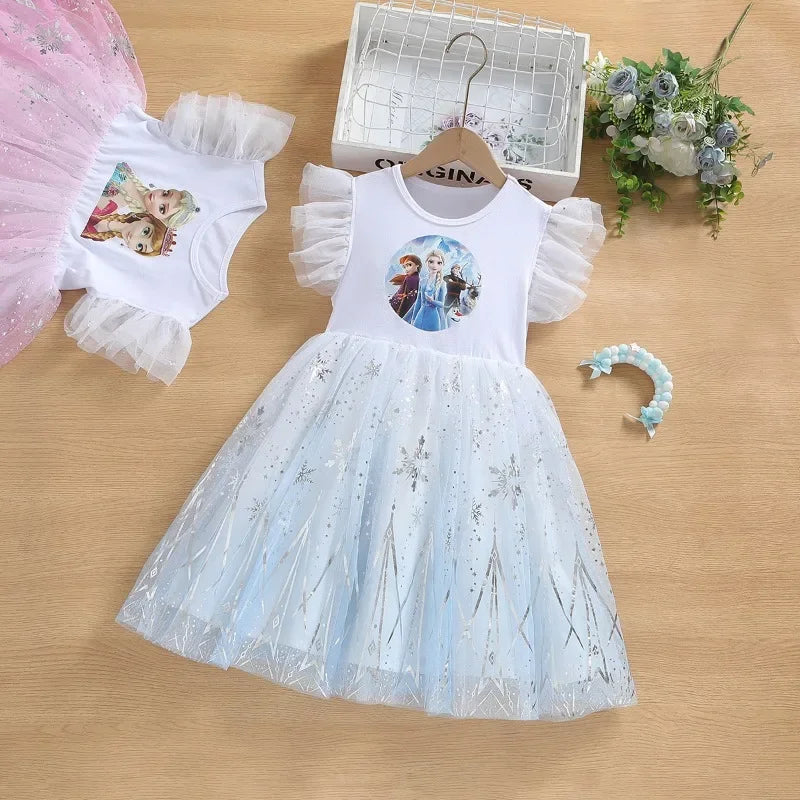 Robe de dessin animé, Elsa Frozen, imprimé, robe de soirée princesse