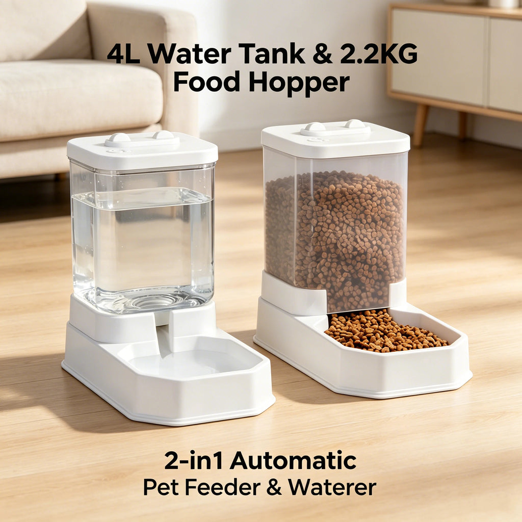 4L Set d’alimentation et d’abreuvoir automatiques pour chats de grande capacité | Distributeur de nourriture pour animaux de compagnie par gravité pour chats et chiens | Sans BPA et sans danger électrique