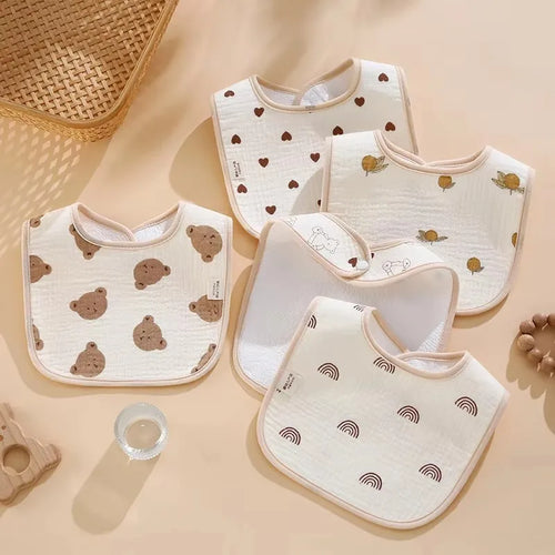 7pcs Bavoirs en coton imperméables pour bébés, linges à barboter, serviette à salive pour nouveau-nés, dessin animé, impression, accessoires pour bébés, biberons