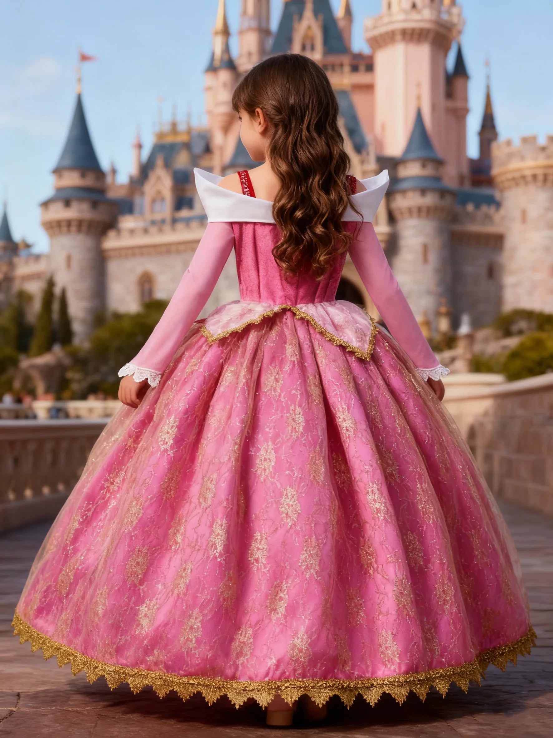 Fille Aurora Princesse Robe Enfants Luxueux Cosplay Costume Rose Rose Briar Rose Tenue Enfants Carnaval Anniversaire Fête Vêtements