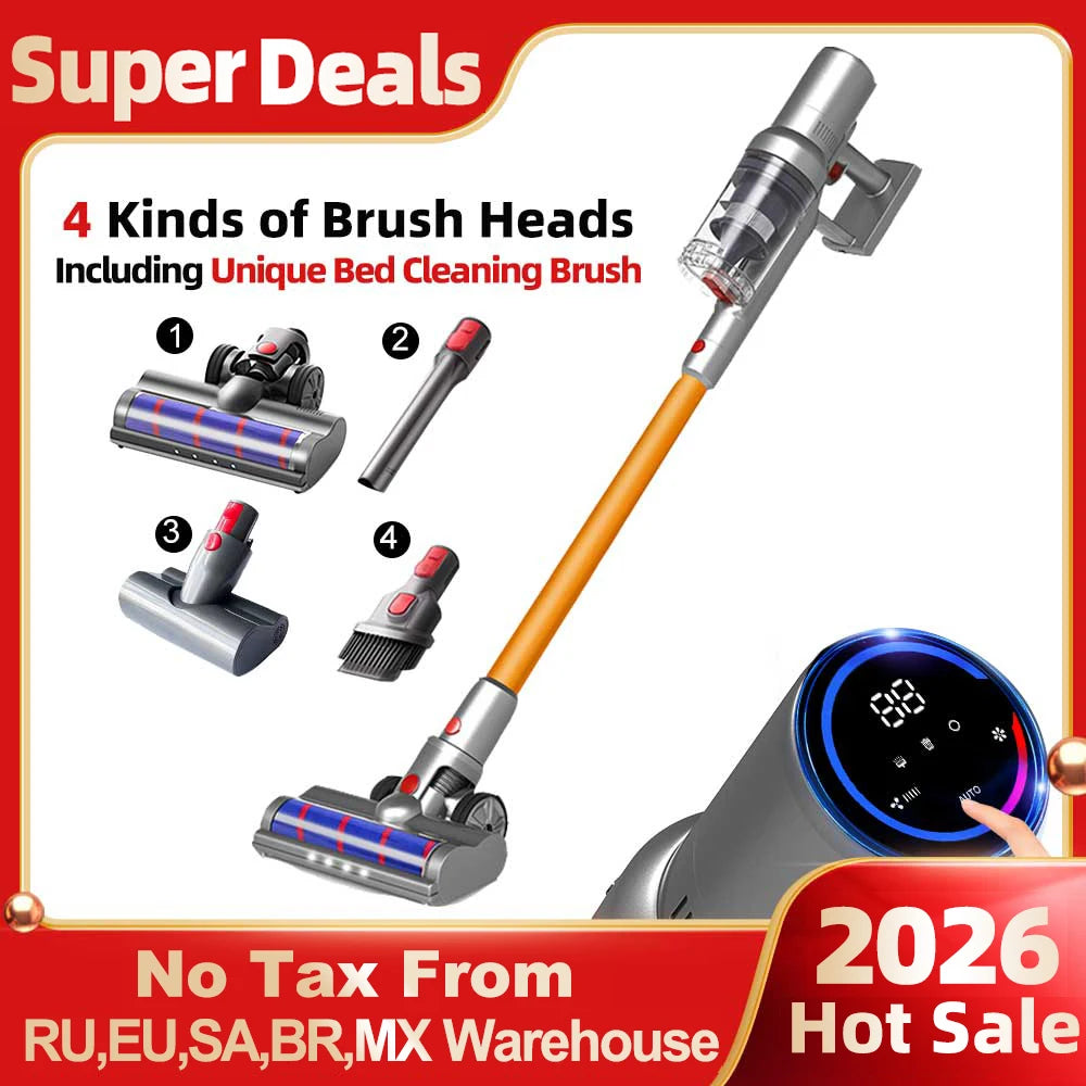 Aspirateur à main sans fil, 27000PA, écran tactile, capteur de poussière intelligent, contrôle automatique de la vitesse pour le nettoyage du tapis de lit à domicile