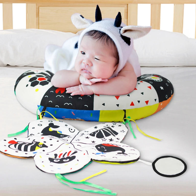 Oreiller pour bébé, coussin d’entraînement pour le ventre, coussin de couchage noir et blanc à contraste élevé, jouet sensoriel double face pour nouveau-né, coussin d’entraînement tête haute