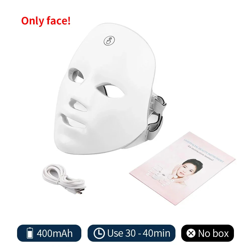 Machine de beauté visage sans fil à LED en 7 couleurs, masque facial photonique pour le cou, la peau du cou, le rajeunissement et le raffermissement