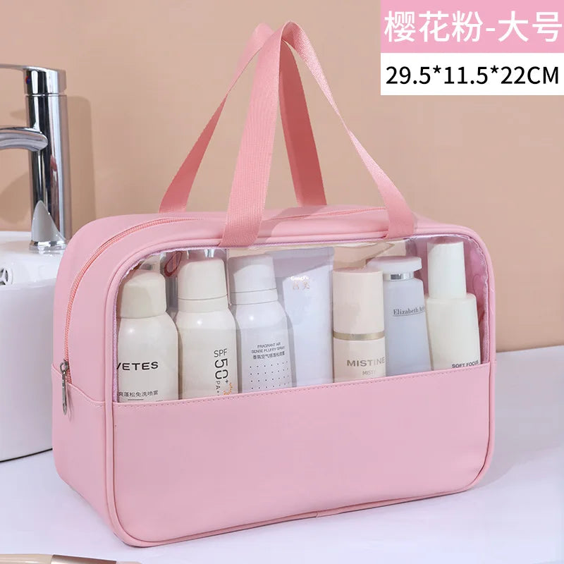 Sac cosmétique de voyage portable Sac de maquillage transparent pour femmes Sacs de bain grande capacité Étui de rangement multifonction imperméable