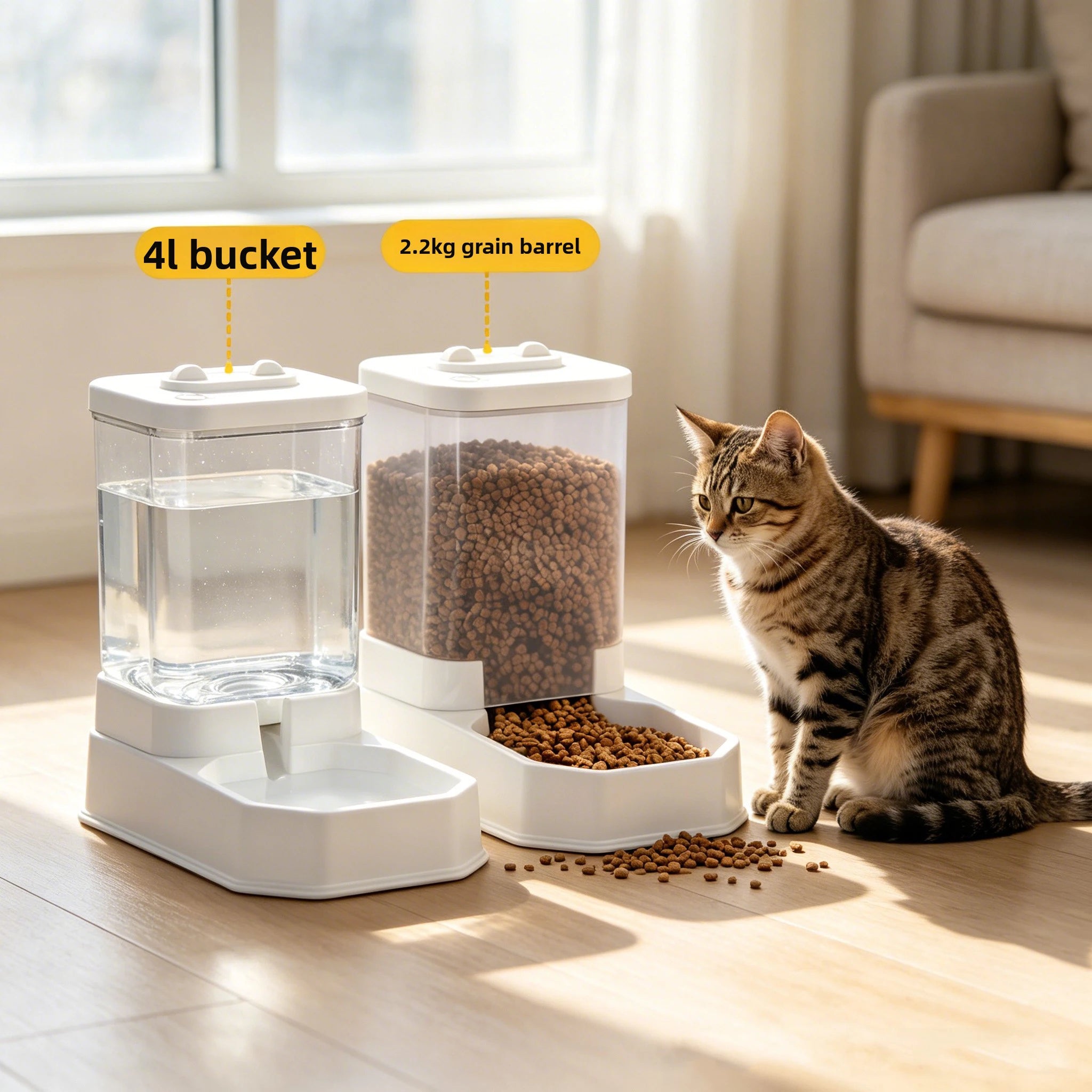 4L Set d’alimentation et d’abreuvoir automatiques pour chats de grande capacité | Distributeur de nourriture pour animaux de compagnie par gravité pour chats et chiens | Sans BPA et sans danger électrique