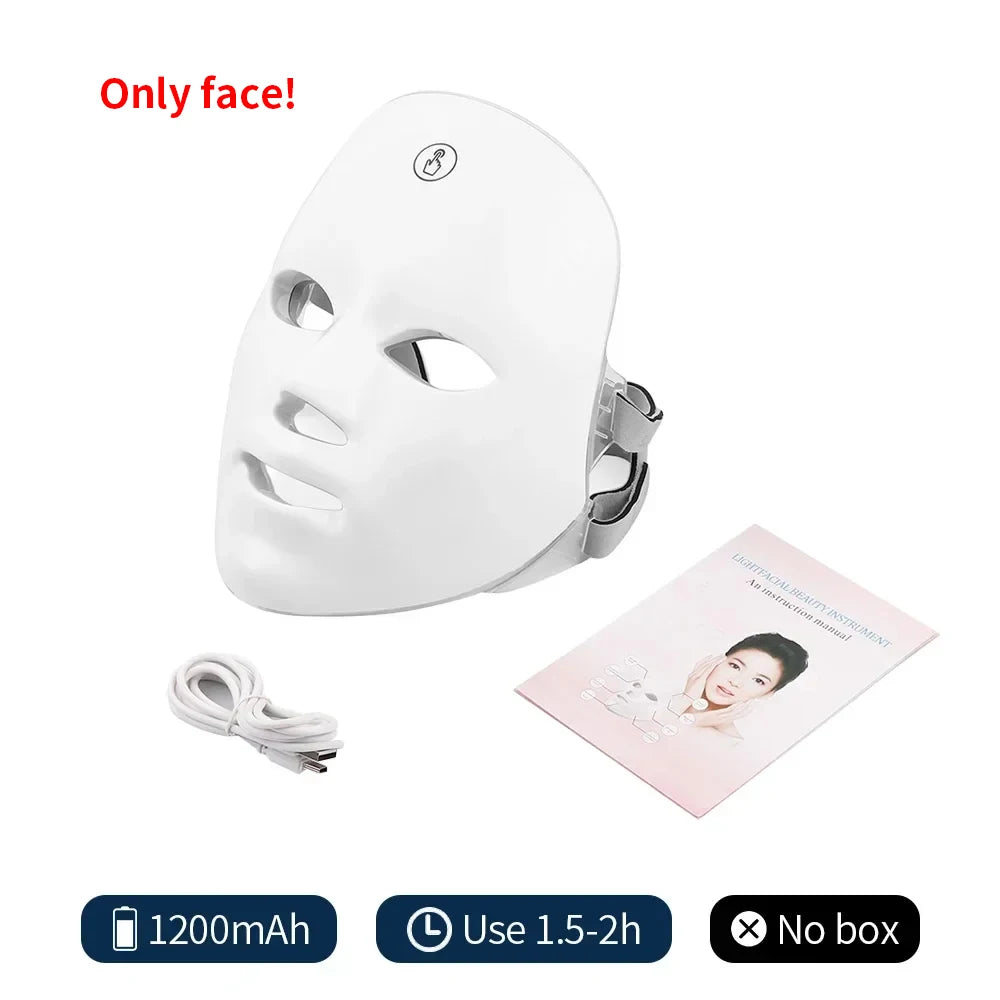 Machine de beauté visage sans fil à LED en 7 couleurs, masque facial photonique pour le cou, la peau du cou, le rajeunissement et le raffermissement