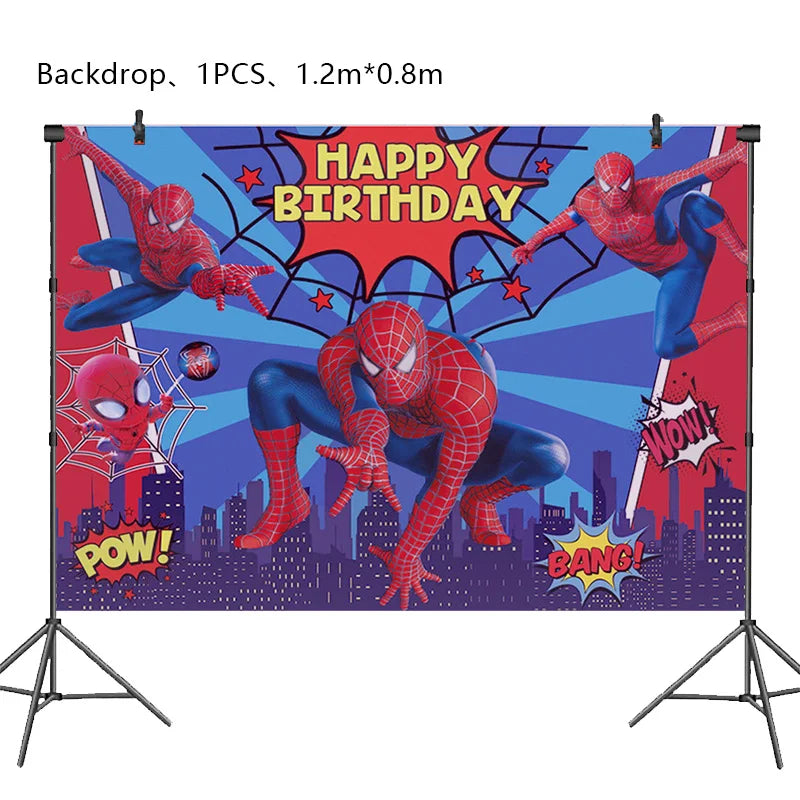 Décoration de fête d’anniversaire SpiderMan, ballons en latex et aluminium, vaisselle jetable pour enfant, fournitures d’événement, bannière en arrière-plan
