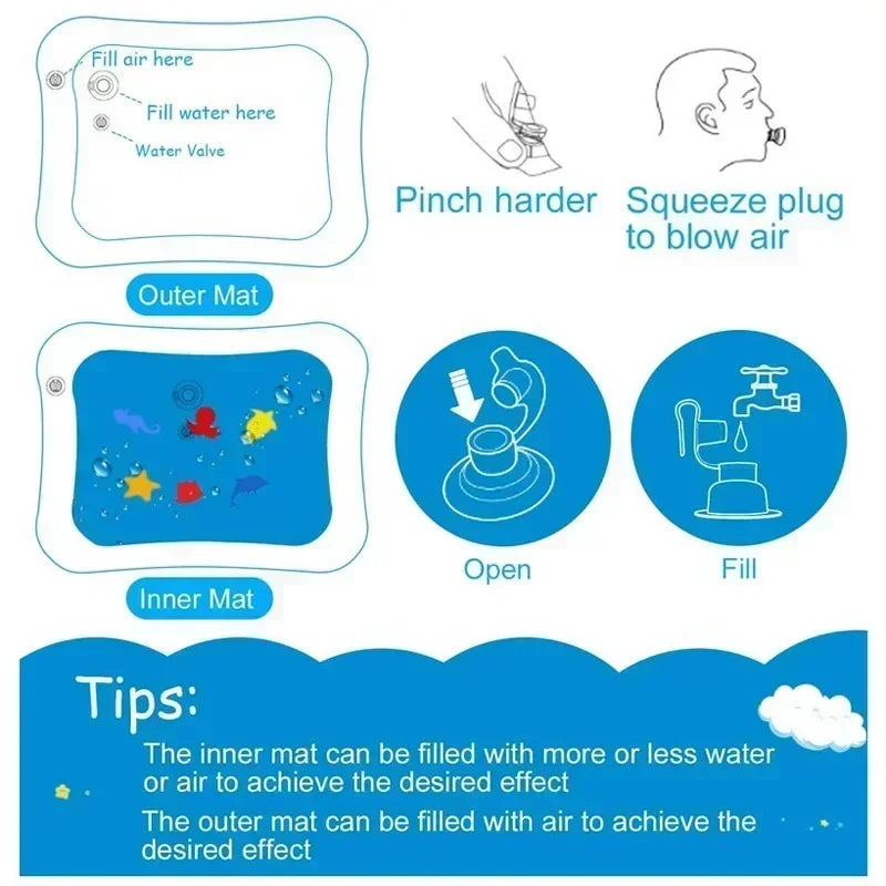 Tapis de jeu gonflable pour bébé en PVC, coussin gonflable, temps passé sur le ventre, matelas d’eau pour tout-petits, éducation précoce, développement d’activité, jouets