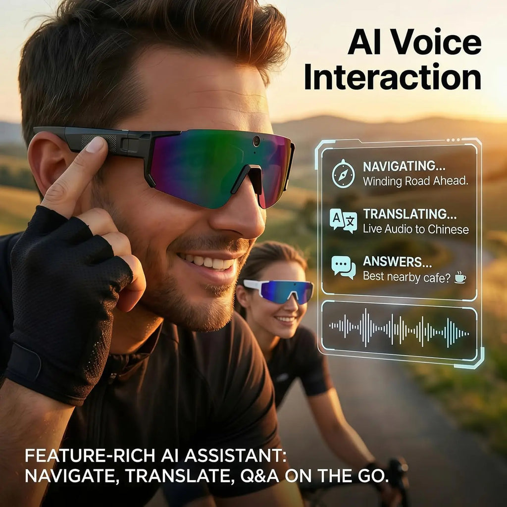 AI Voice Translate Lunettes intelligentes SPORT 1200P Caméra d’enregistrement vidéo Bluetooth WiFi Anti-Shake Lentille polarisée Conduite Lunettes de sport
