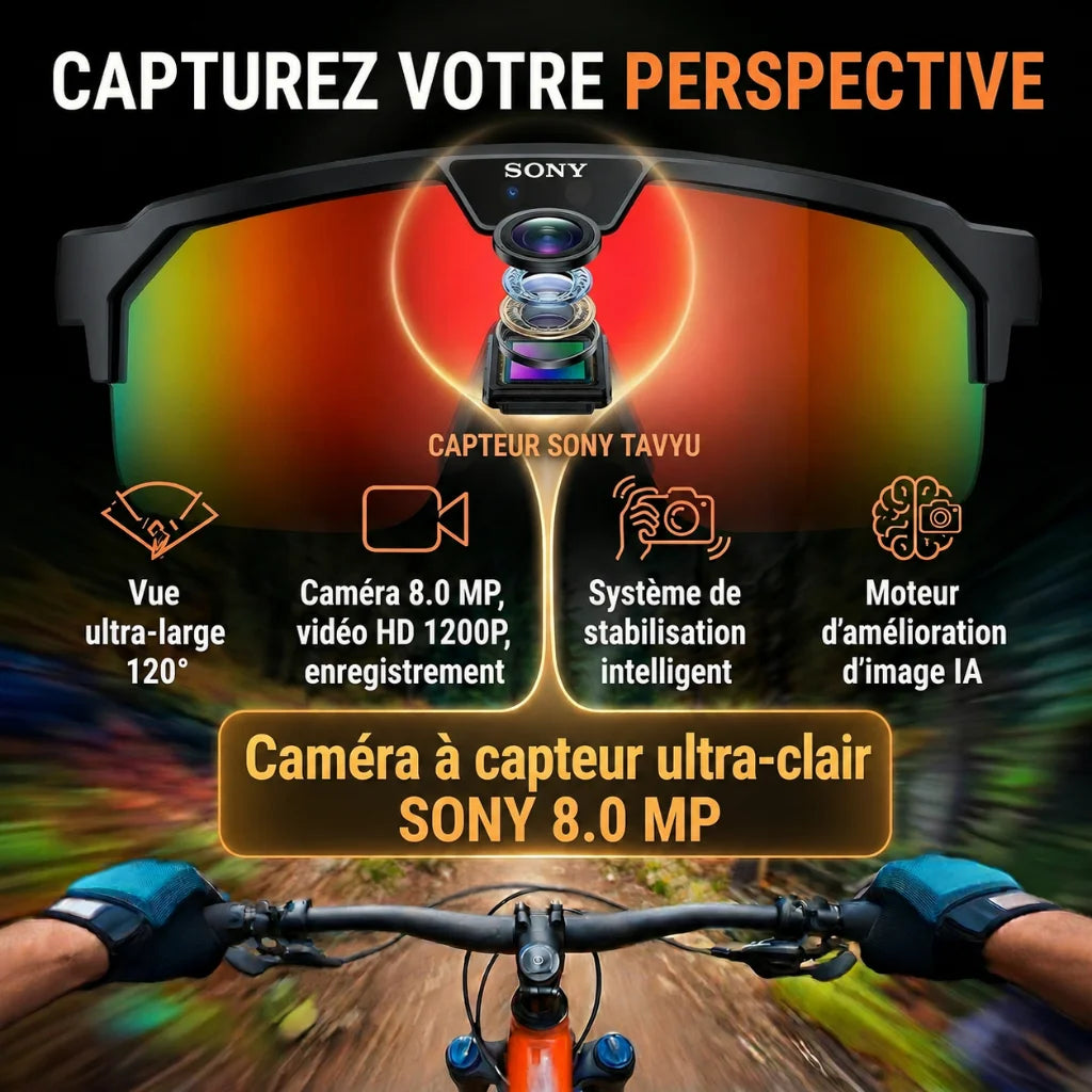 Lunettes 800W Caméra HD Anti-shake Vélo Prise de vue Artifact Lunettes coupe-vent