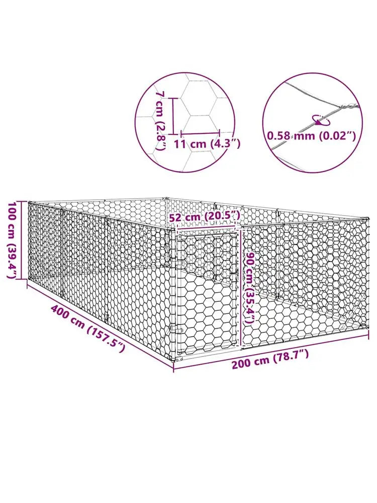 Chenil extérieur pour chien avec porte, 2 X 4 X 1 M, acier galvanisé, niche extérieure pour chien avec porte, acier galvanisé, grand chenil 2X4X1M