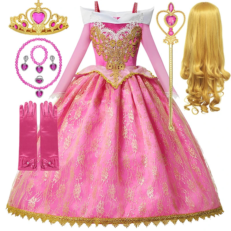 Fille Aurora Princesse Robe Enfants Luxueux Cosplay Costume Rose Rose Briar Rose Tenue Enfants Carnaval Anniversaire Fête Vêtements