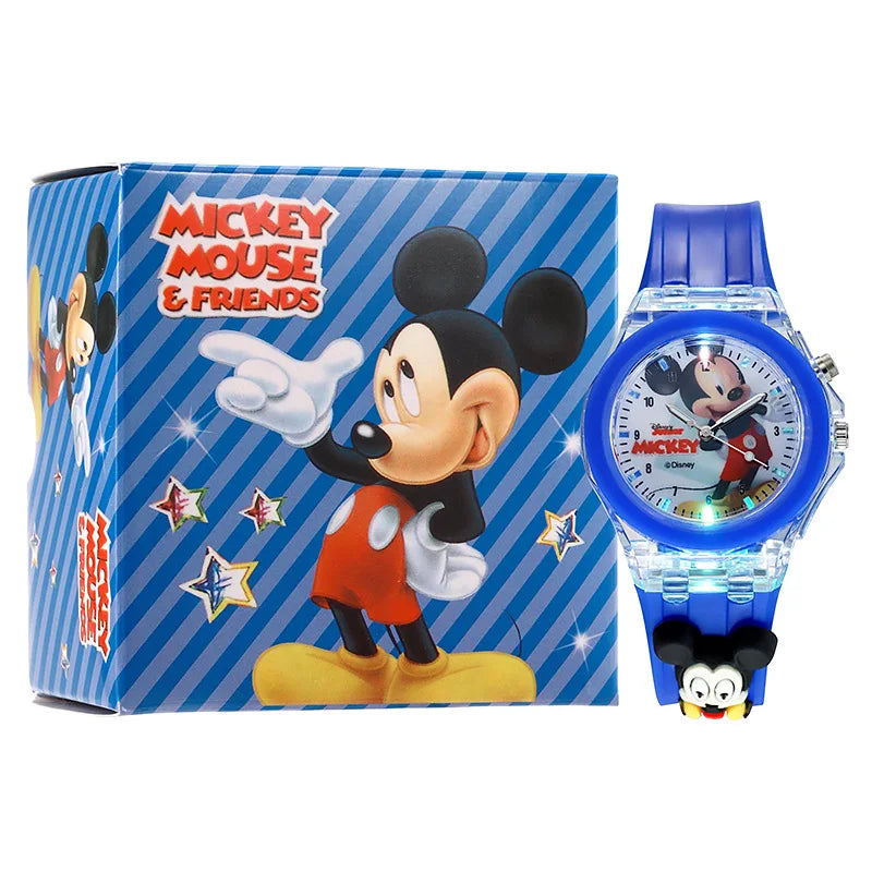 Montre de dessin animé Mickey Flash Light pour filles avec boîte, bracelet en silicone, Spiderman pour enfants, montres pour enfants, horloge pour étudiants, horloge enfant