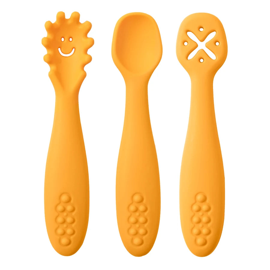 3PCS Mignon Bébé Apprentissage Cuillères Ustensiles Ensemble Nouveau-né Alimentation Cuillère Ensemble Tout-petit Cuillère Sevrage Couverts Enfants Tablewar