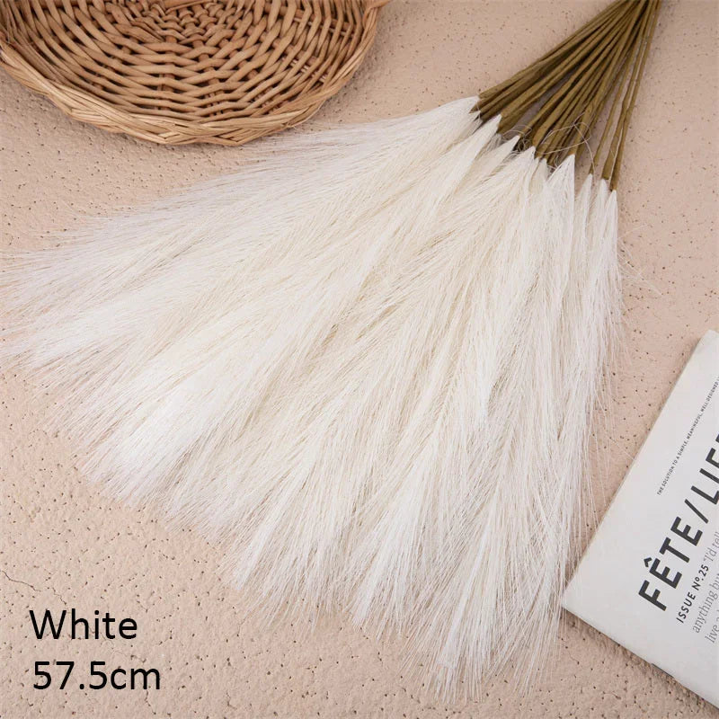 10Pcs Fleurs artificielles Pampa Herbe Fausse plante Roseau Décoration de mariage Fleurs Bleu Pampa Bouquet Boho Décor Maison Accessoires