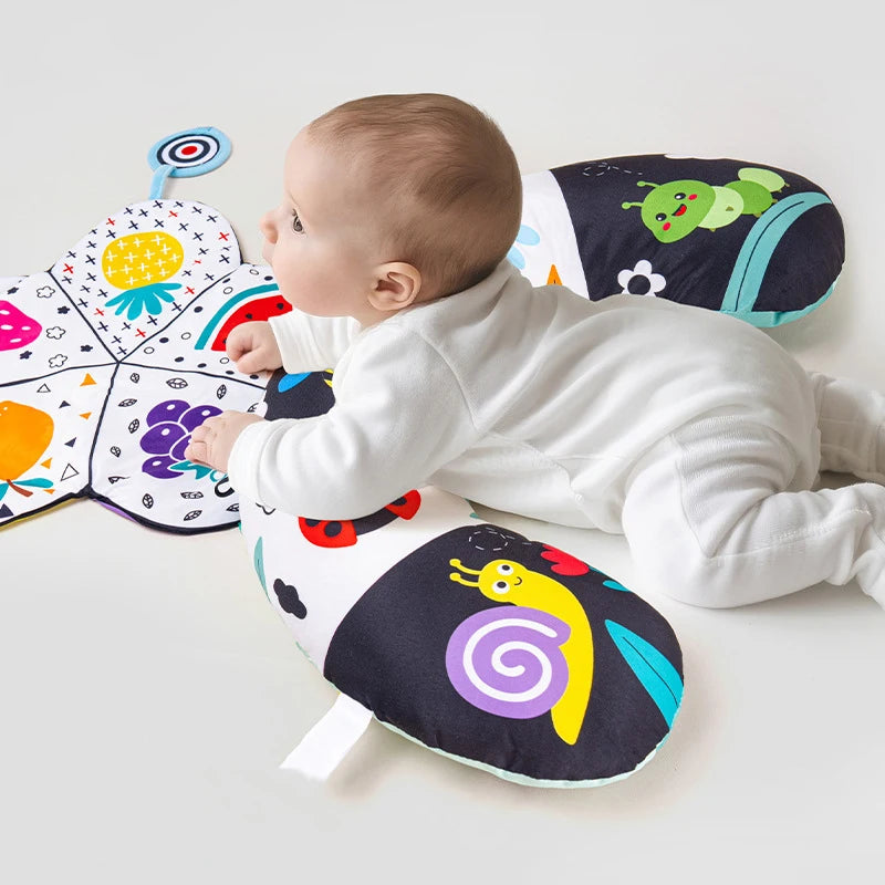 Oreiller pour bébé, coussin d’entraînement pour le ventre, coussin de couchage noir et blanc à contraste élevé, jouet sensoriel double face pour nouveau-né, coussin d’entraînement tête haute