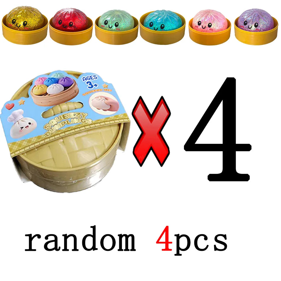 Squish Nouveau 1-12pcs Glitter Dumpling Glitter Dumpling Squishy avec boîte Boulettes Sensory Squeeze Toy pour le soulagement du stress