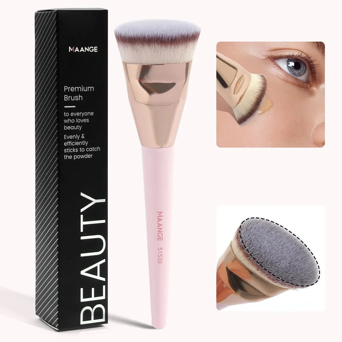 MAANGE Pinceau à fond de teint simple, tube rond et plat avec boîte de poudre, blush, anti-cernes, pinceau à maquillage, outil de maquillage doux pour la peau