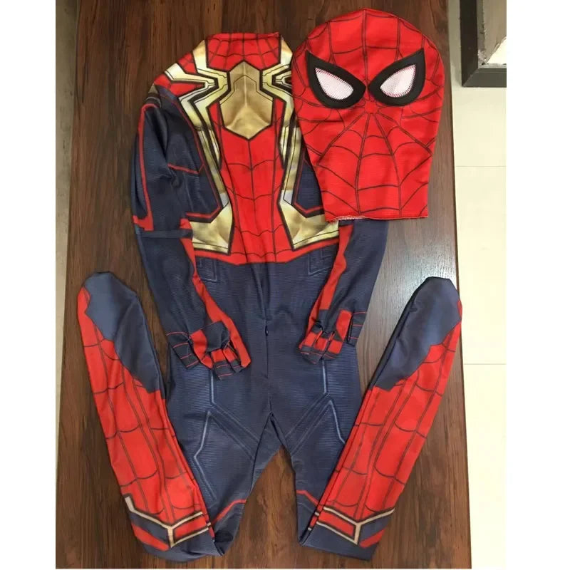 Super-héros pour enfants Grenouillère Personnage de film Jeu de rôle Masque Costume d’Halloween Araignée Motif Costume Enfants Cadeau de vacances