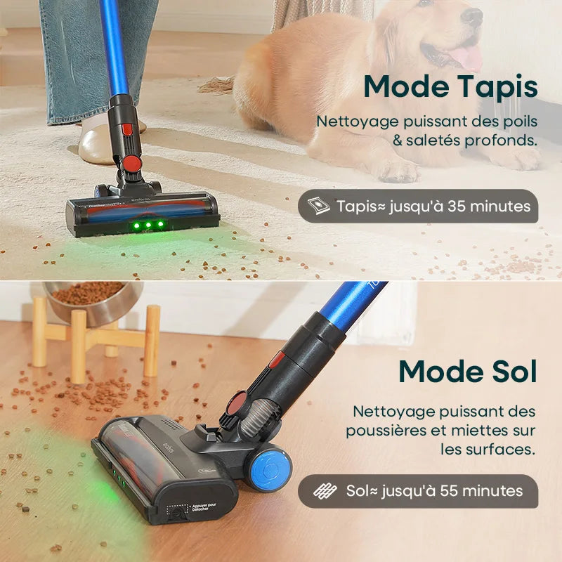 Erabros EV2 450W 55kpa Aspirateur sans fil à haute puissance d’aspiration, aspirateur portable intelligent pour la maison, capacité, affichage LED, tapis de sol