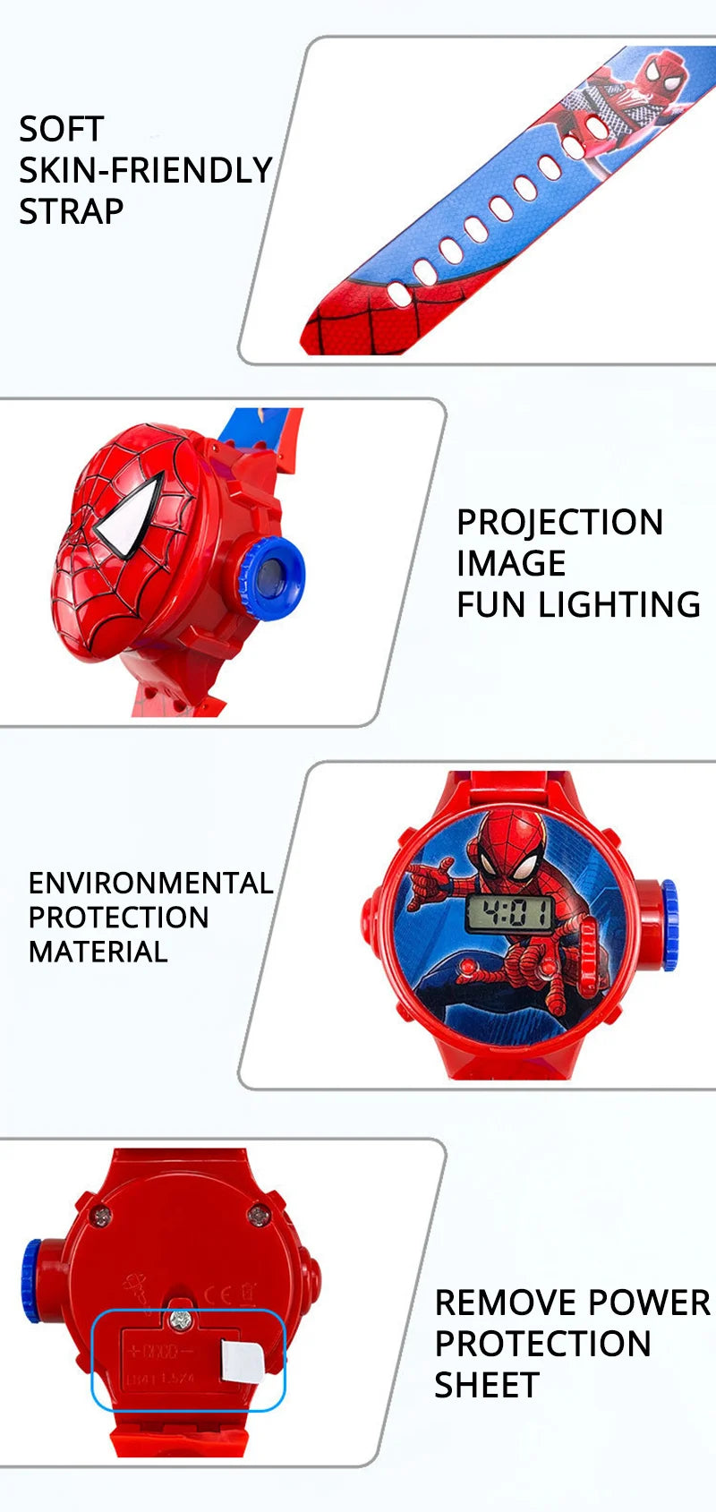 Projection de mode Spider-Man Montres pour enfants pour garçons Captain America Iron Man Montre pour enfants Horloge numérique Jouets d’étudiants Cadeaux