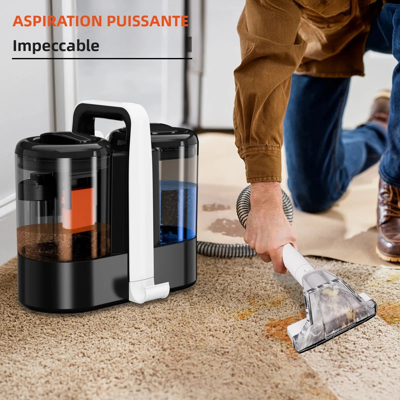 OMESER aspirateur Cleaner 600W 15KPa Nettoyant à moquette portable pour machine de nettoyage intégrée du rembourrage par aspiration et pulvérisation de rideaux sur canapé