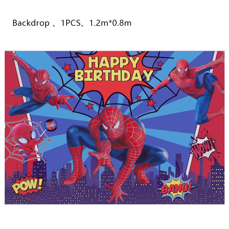 Décoration de fête d’anniversaire SpiderMan, ballons en latex et aluminium, vaisselle jetable pour enfant, fournitures d’événement, bannière en arrière-plan