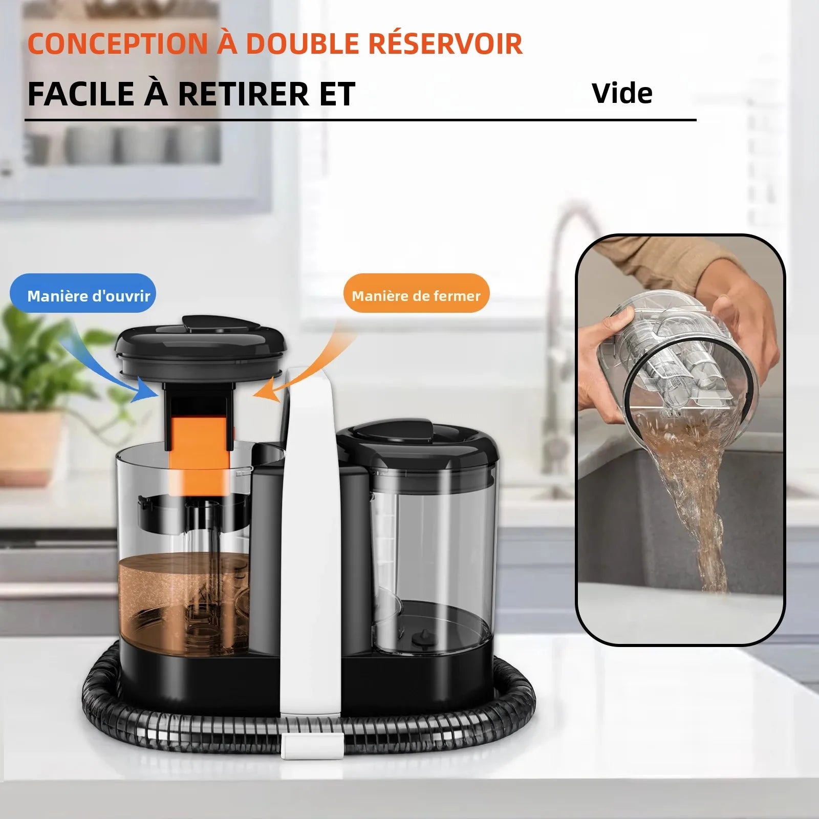 OMESER aspirateur Cleaner 600W 15KPa Nettoyant à moquette portable pour machine de nettoyage intégrée du rembourrage par aspiration et pulvérisation de rideaux sur canapé