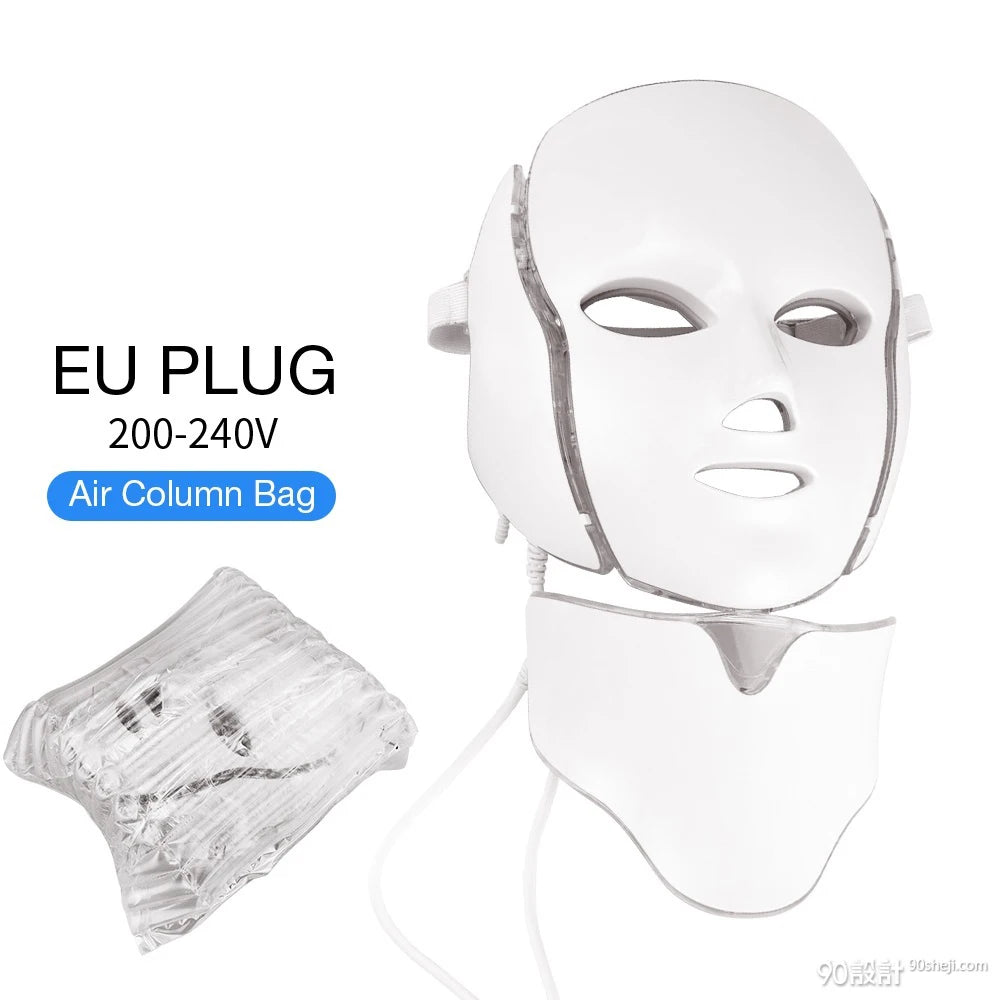 Masque facial à LED en 7 couleurs avec cou, masque photonique à LED, rajeunissement de la peau, appareil de beauté anti-acné, lifting du visage, masseur ferme