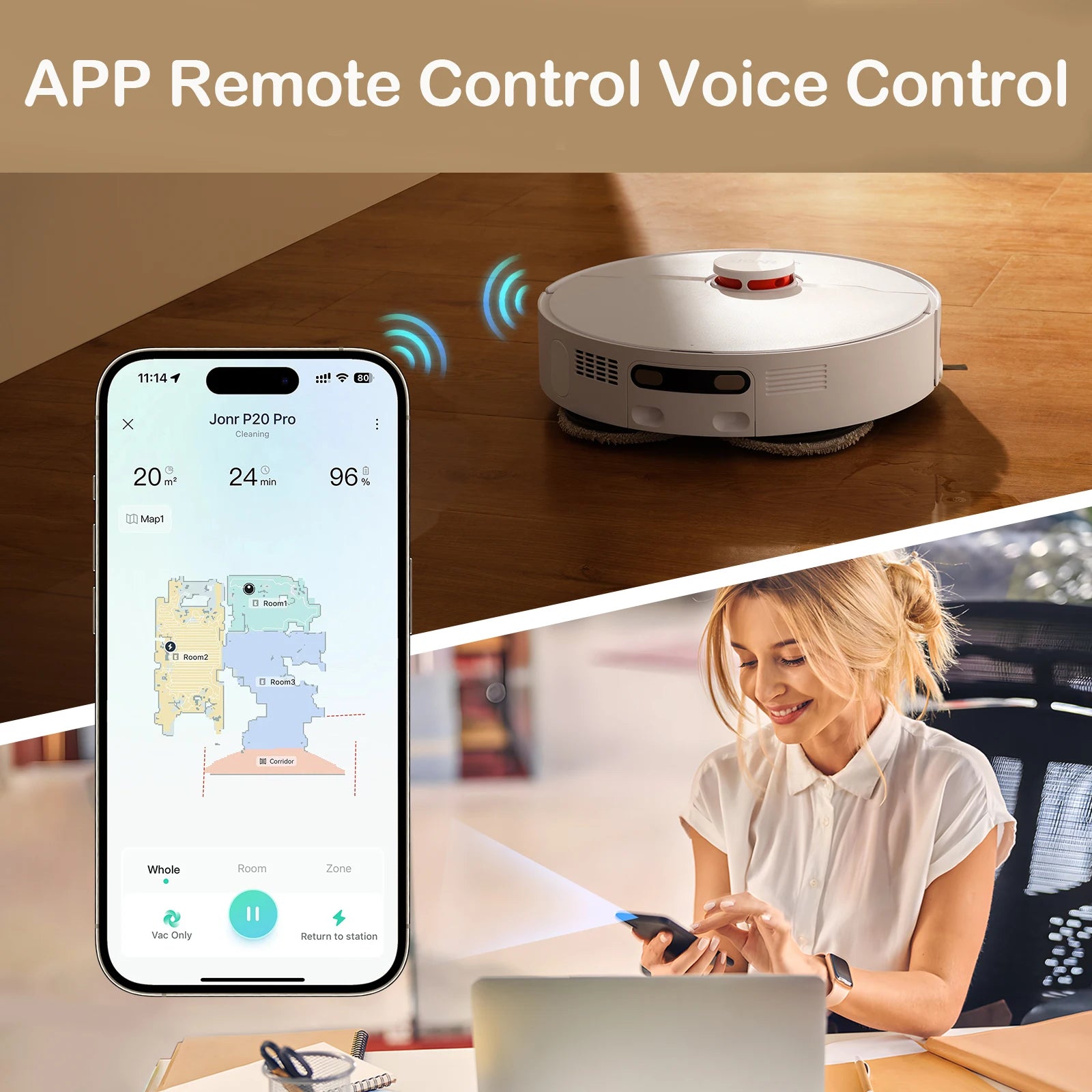 JONR Robot aspirateur P20 Pro International Edition Serpillière, aspirateur, lingettes de séchage, nettoyage automatique, collecte de poussière, évacuation des eaux