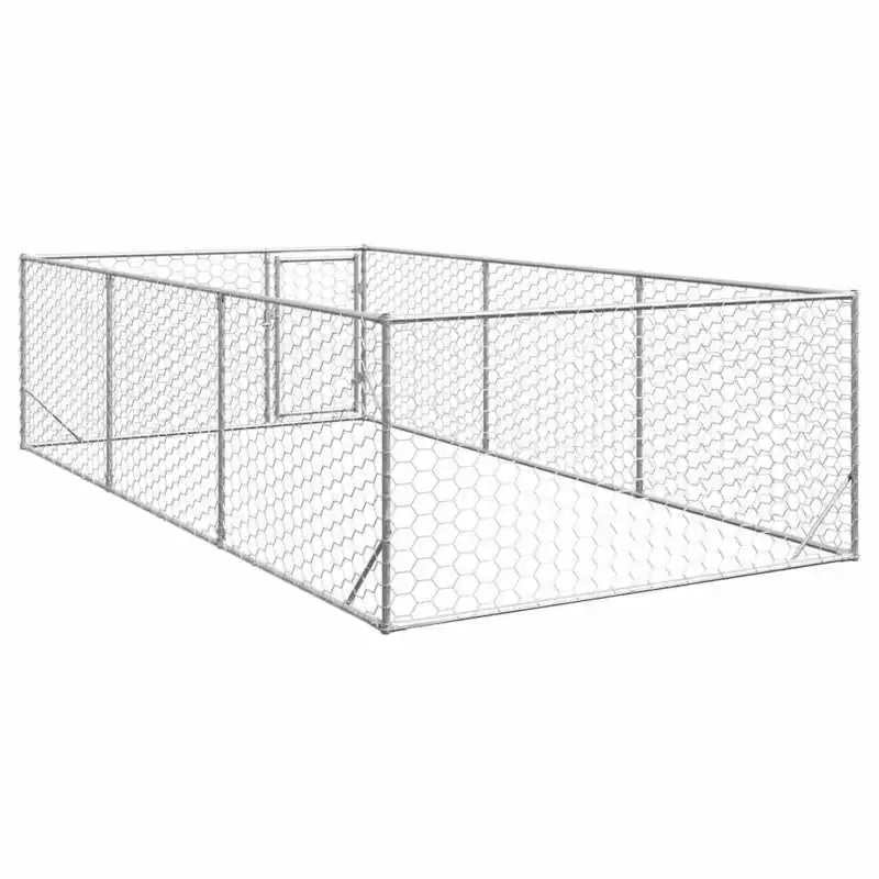 Chenil extérieur pour chien avec porte, 2 X 4 X 1 M, acier galvanisé, niche extérieure pour chien avec porte, acier galvanisé, grand chenil 2X4X1M